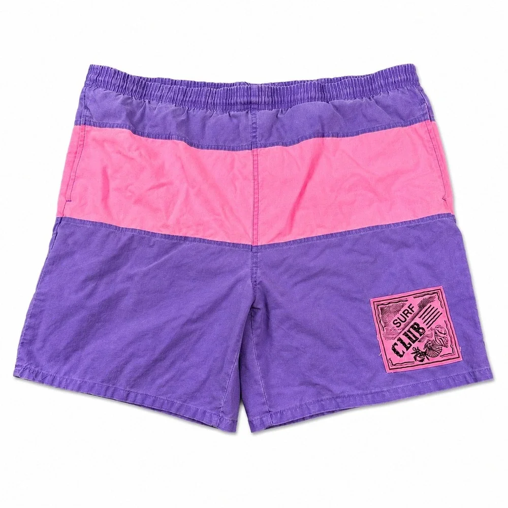 Vintage Surfs‎ Up Swim Trunks Size Large Pink Purple Lined Surf Club Quick Dry